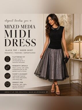 Sophisticated Mixed Media Dress | Tulle Skirt • Tailored Fit • Timeless Elegance